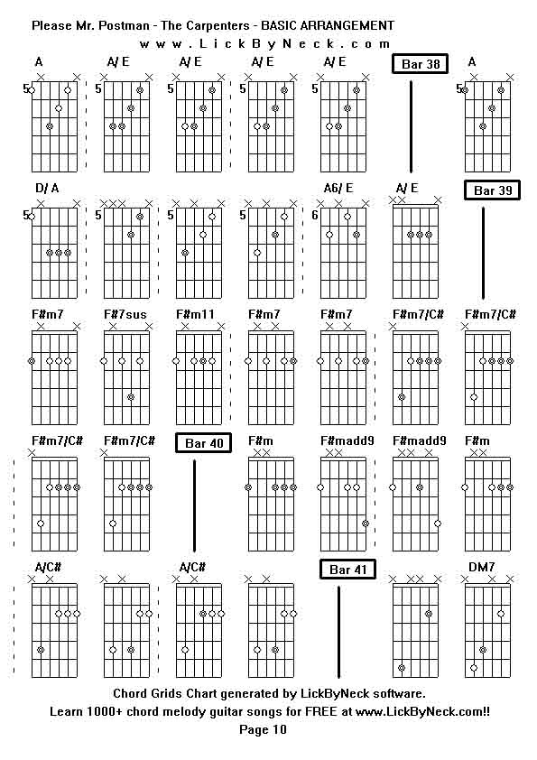 Chord Grids Chart of chord melody fingerstyle guitar song-Please Mr Postman - The Carpenters - BASIC ARRANGEMENT,generated by LickByNeck software.